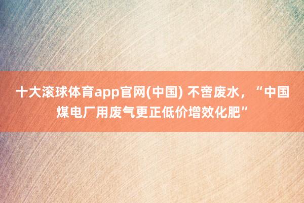 十大滚球体育app官网(中国) 不啻废水，“中国煤电厂用废气更正低价增效化肥”